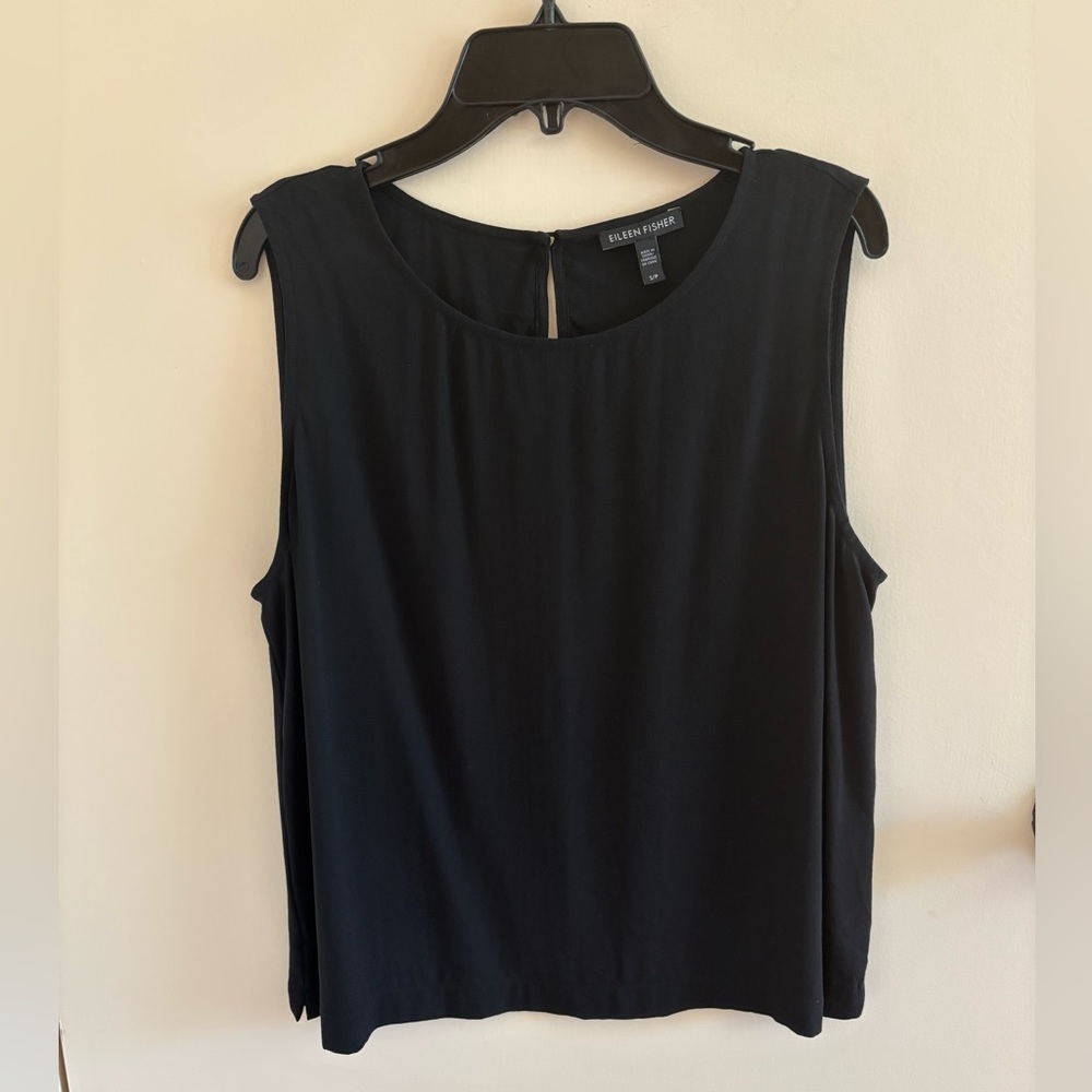 Eileen Fisher Elegant Black Sleeveless Silk Blouse